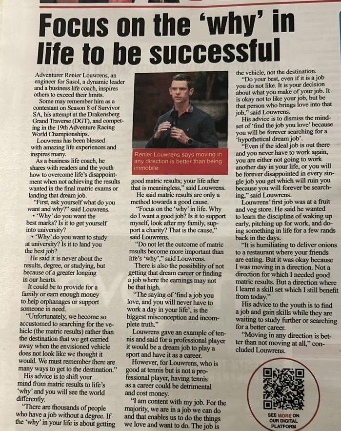 Newspaper feature: Focus on the why in life to be successful